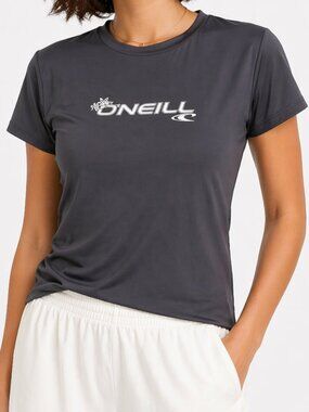 NWT O NEILL Basic Skins Short Sleeve Surf Swim Rash Guard Black Medium